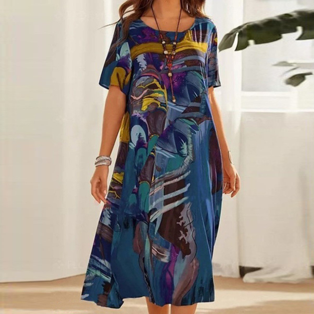 Womens Midi Sundress Graphic Print Sleeveless - BritishMode