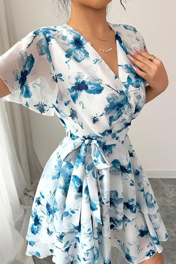Womens Casual Dress with Printed Fabric and Tie Waist