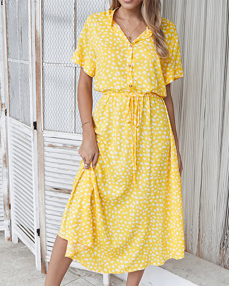 Womens Sundress with V-Neck and Polka Dot Pattern