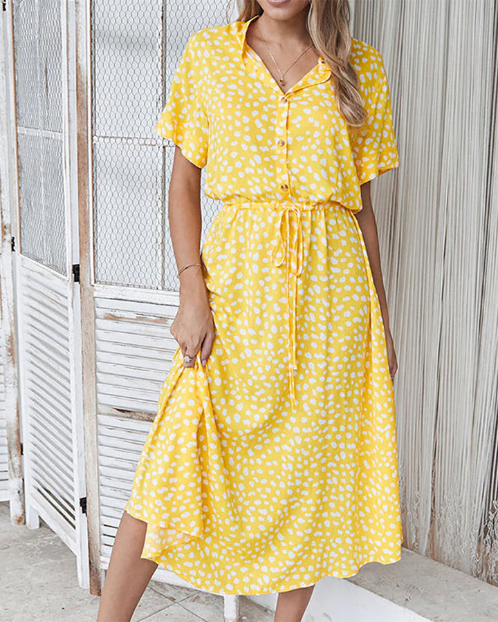 Womens Sundress with V-Neck and Polka Dot Pattern