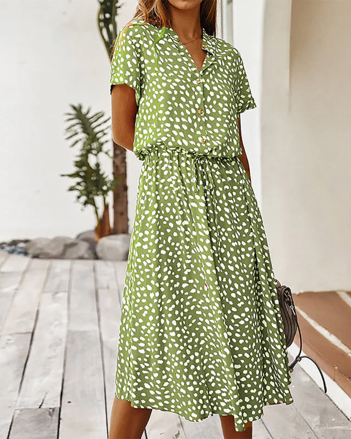 Womens Sundress with V-Neck and Polka Dot Pattern
