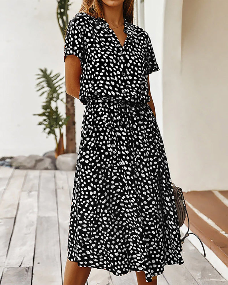 Womens Sundress with V-Neck and Polka Dot Pattern