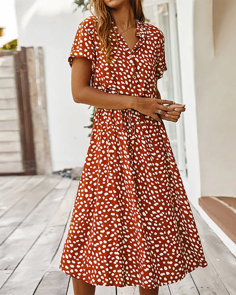 Womens Sundress with V-Neck and Polka Dot Pattern
