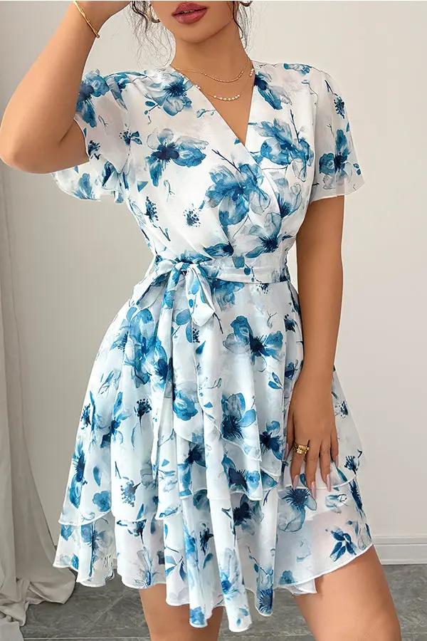 Womens Casual Dress with Printed Fabric and Tie Waist