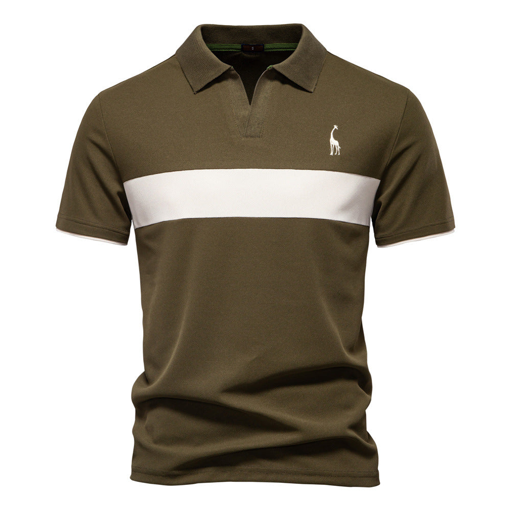 Mens Short Sleeve Polo Shirt with Striped Trim Classic Fit