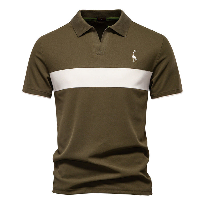 Mens Short Sleeve Polo Shirt with Striped Trim Classic Fit