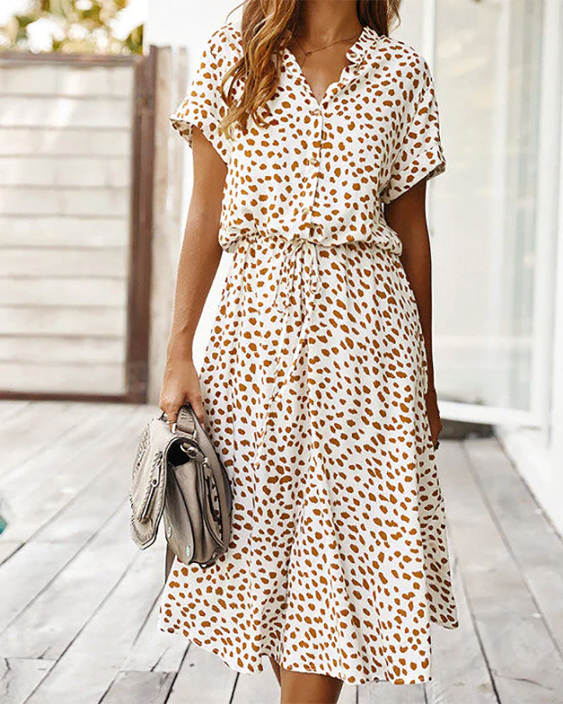 Womens Sundress with V-Neck and Polka Dot Pattern - BritishMode