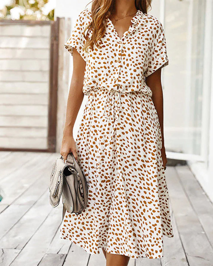 Womens Sundress with V-Neck and Polka Dot Pattern - BritishMode