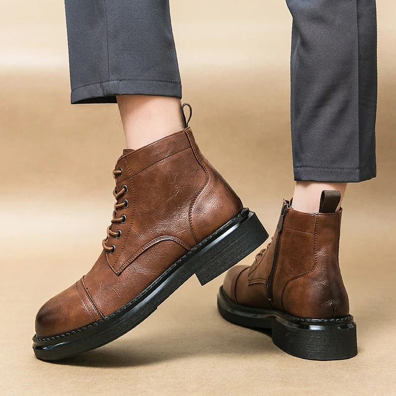 Womens Ankle Boots Leather Side Zip Classic Fit - BritishMode