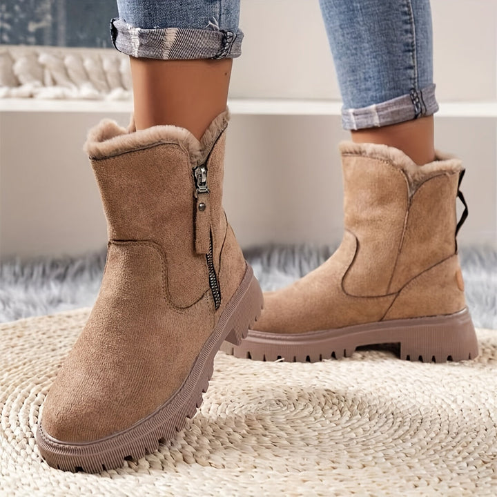 Womens Ankle Boots Suede Faux Fur Trim - BritishMode