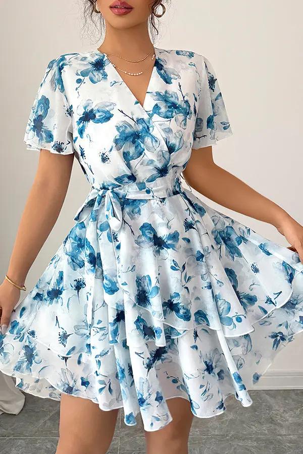 Womens Casual Dress with Printed Fabric and Tie Waist
