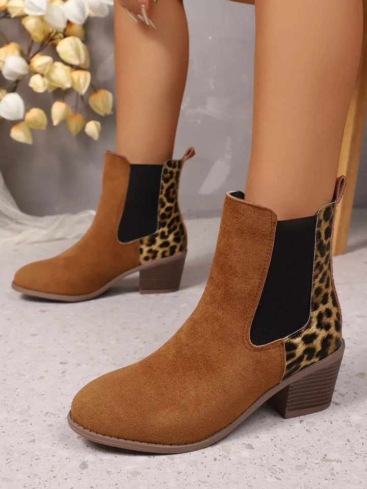 Womens Low Heel Boots Animal Print Pattern - BritishMode