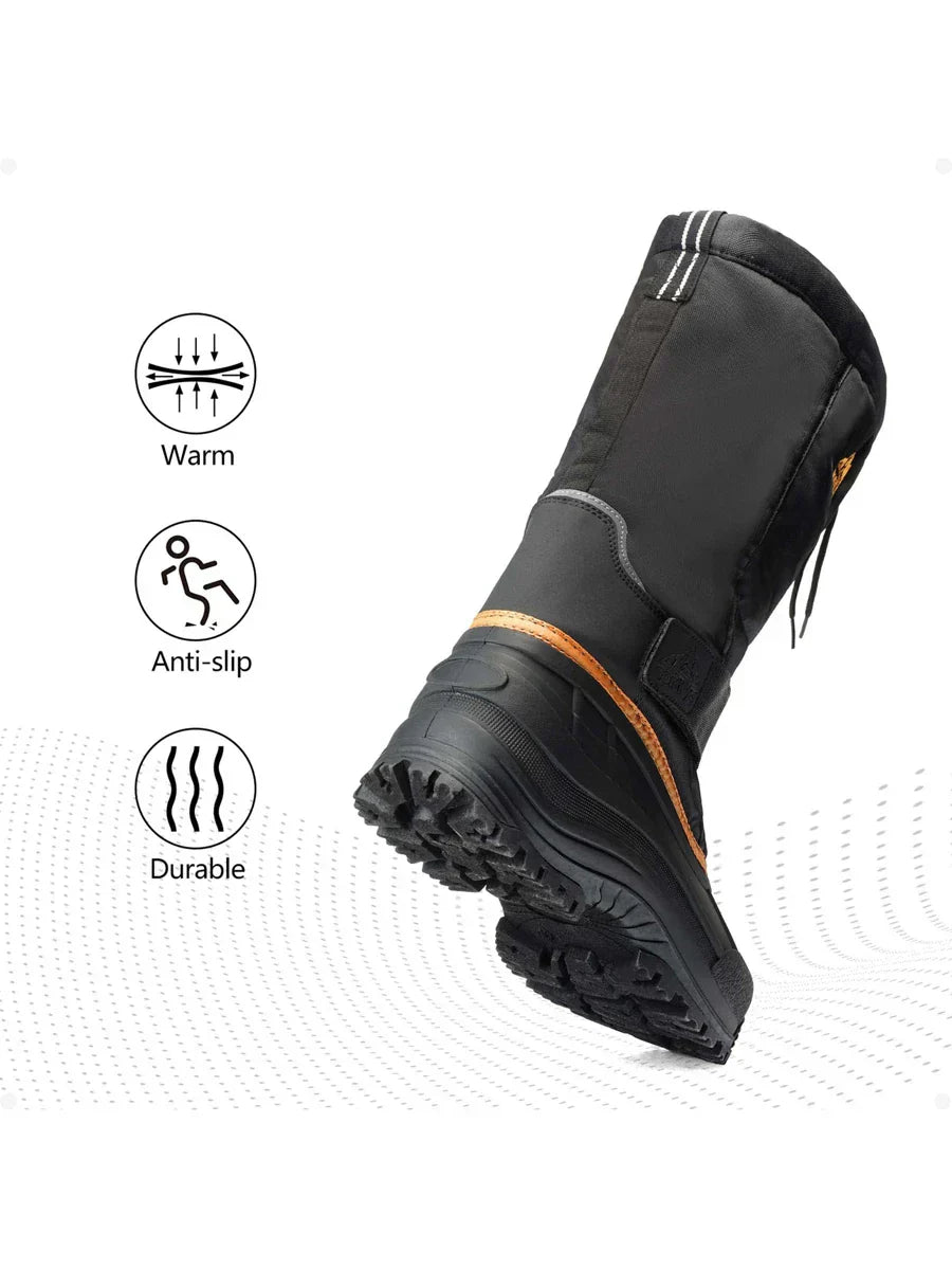 Mens Tall Winter Snow Boots with Strap and Drawstring Closure