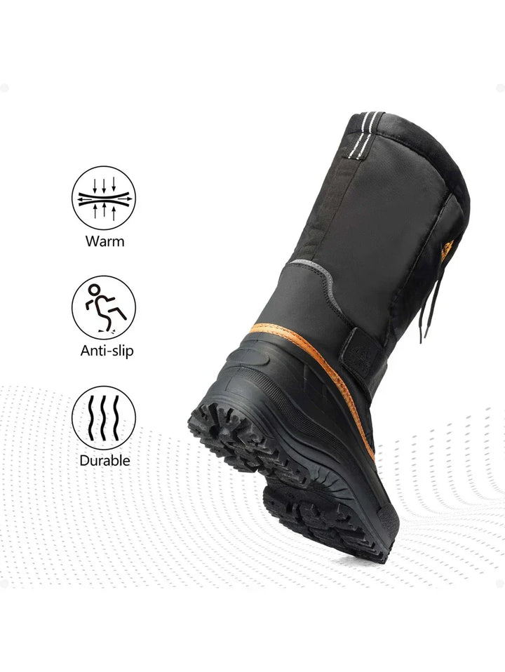 Mens Tall Winter Snow Boots with Strap and Drawstring Closure