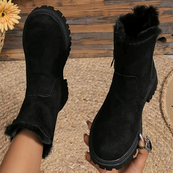 Womens Ankle Boots Suede Faux Fur Trim