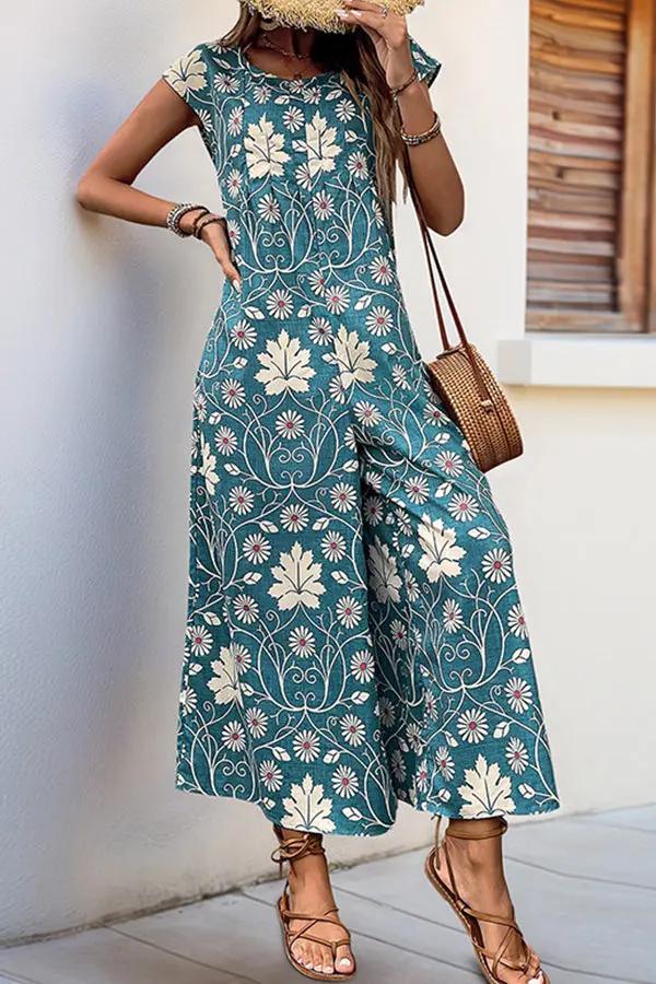 Womens Casual Jumpsuit Floral Print Relaxed Fit