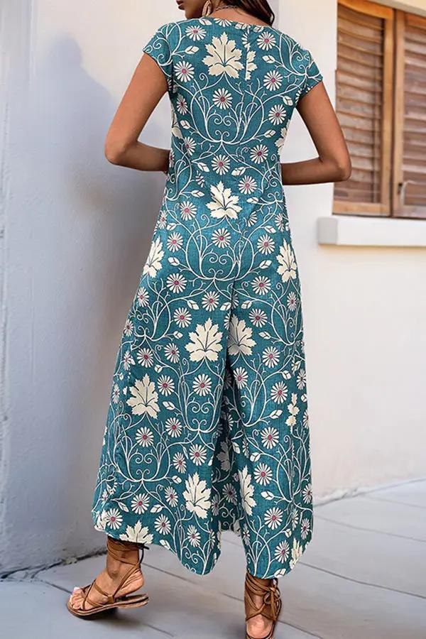 Womens Casual Jumpsuit Floral Print Relaxed Fit