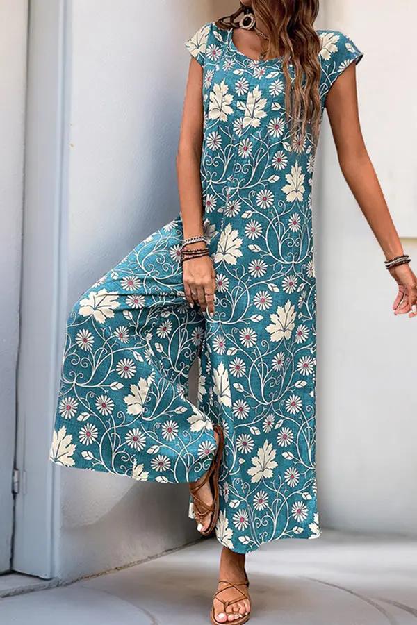 Womens Casual Jumpsuit Floral Print Relaxed Fit
