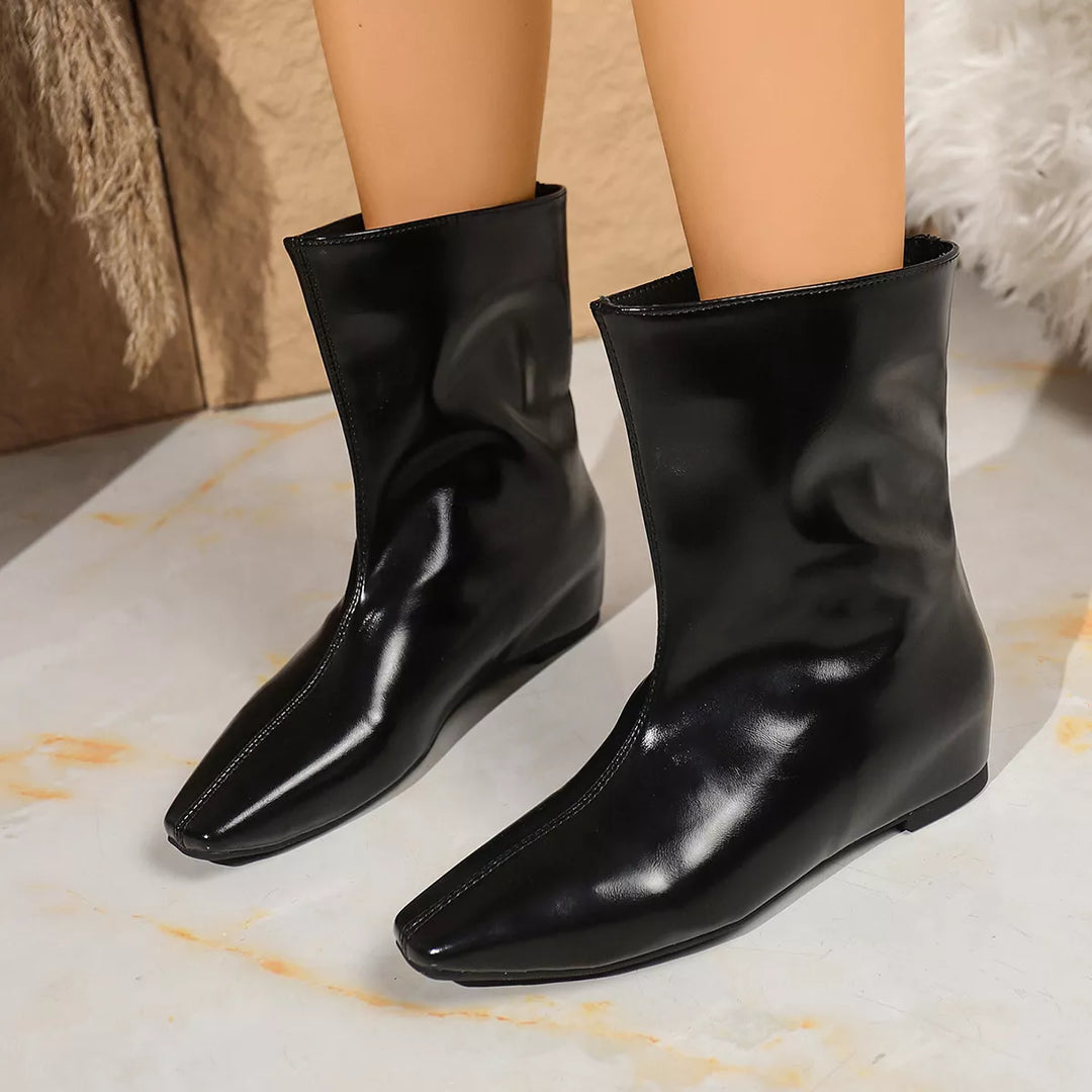 Womens Leather Ankle Boots Classic Low Heel - BritishMode