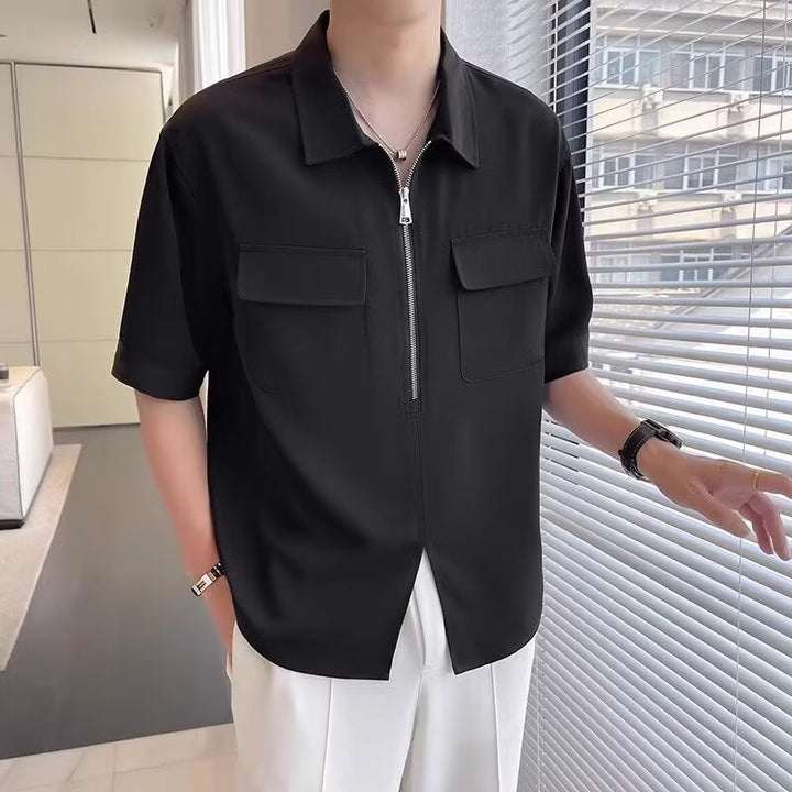 Mens Casual Shirt with Zipper Relaxed Fit - BritishMode
