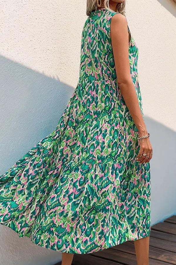 Womens Midi Dress Floral Print Bohemian Style