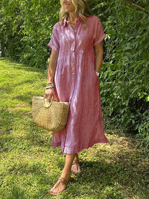 Womens Summer Dress Lightweight Stripe Relaxed Fit