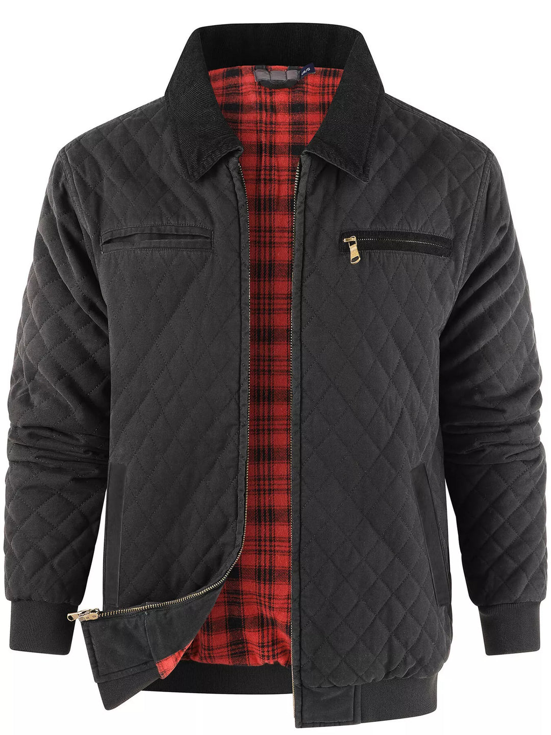 Mens Quilted Jacket Plaid Lined Warm Fit - BritishMode