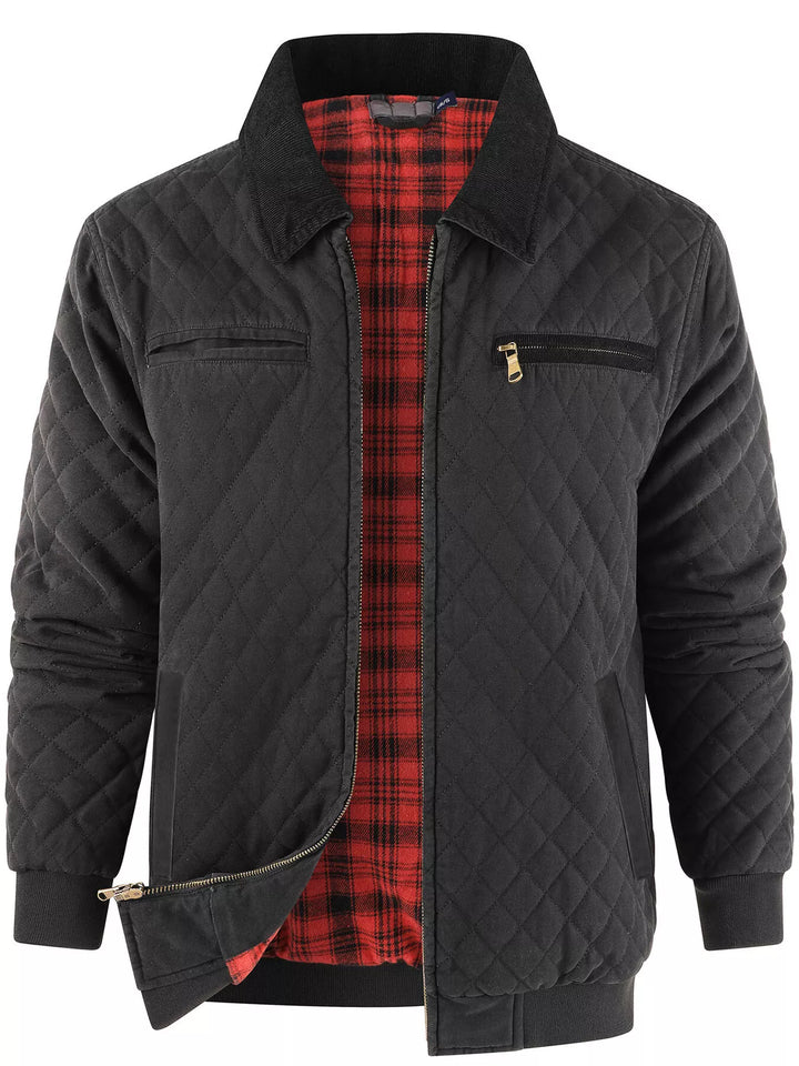 Mens Quilted Jacket Plaid Lined Warm Fit - BritishMode