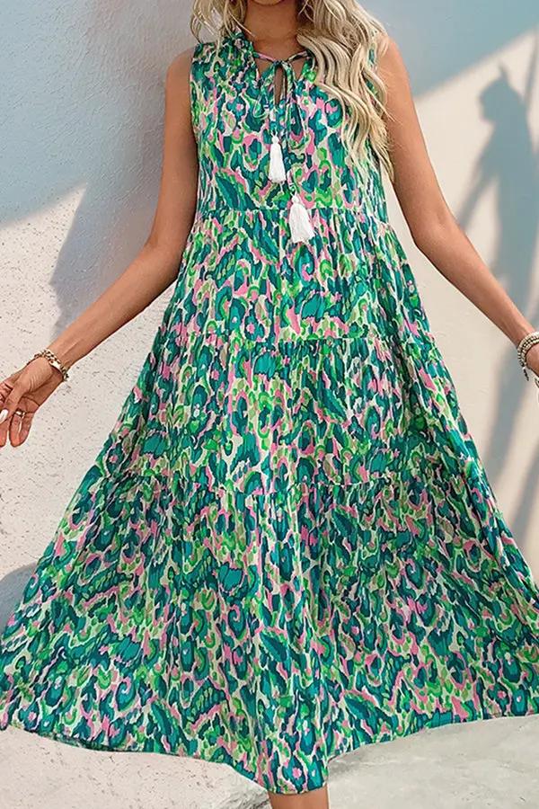 Womens Midi Dress Floral Print Bohemian Style - BritishMode