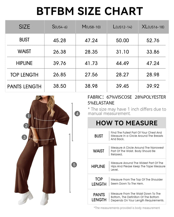 Womens Two-Piece Set Cotton Top with Slit and Loose Wide-Leg Pants
