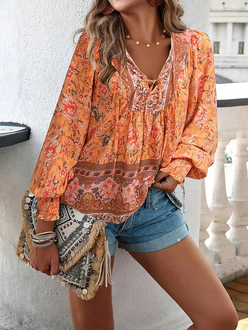 Womens Summer Blouse Floral Lightweight Relaxed Fit