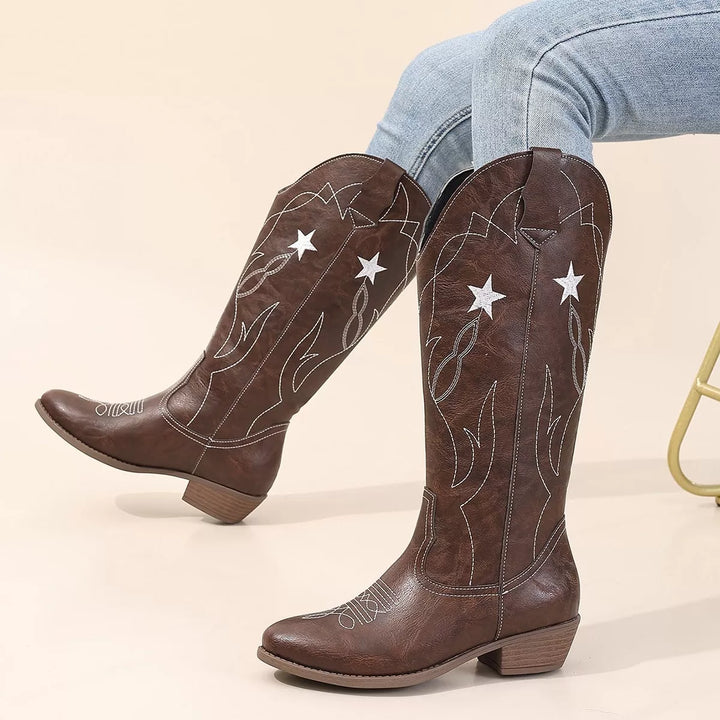 Mens Riding Boots Embroidered Durable Leather