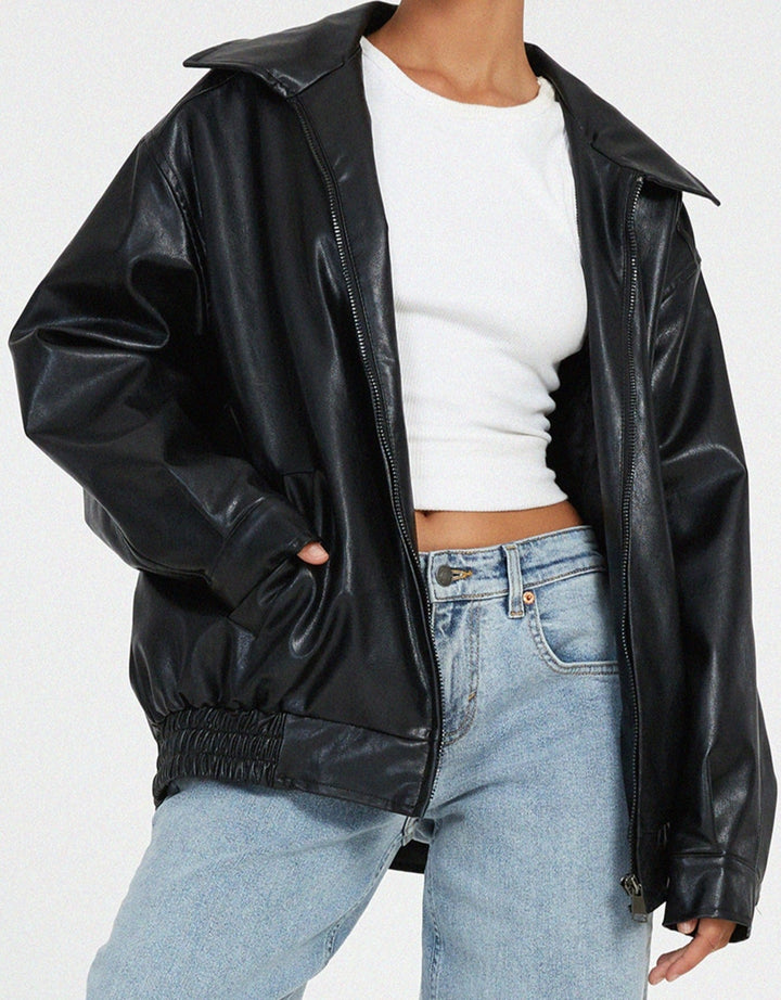 Womens Oversized Leather Jacket Comfortable Relaxed Fit