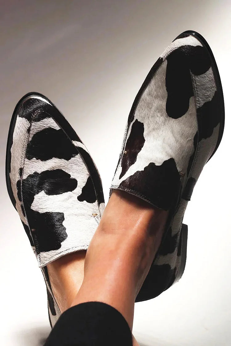 Womens Loafers Faux Leather Pointed Toe Low Block Heel