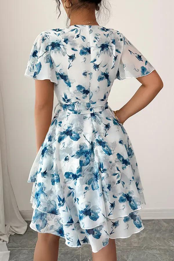 Womens Casual Dress with Printed Fabric and Tie Waist