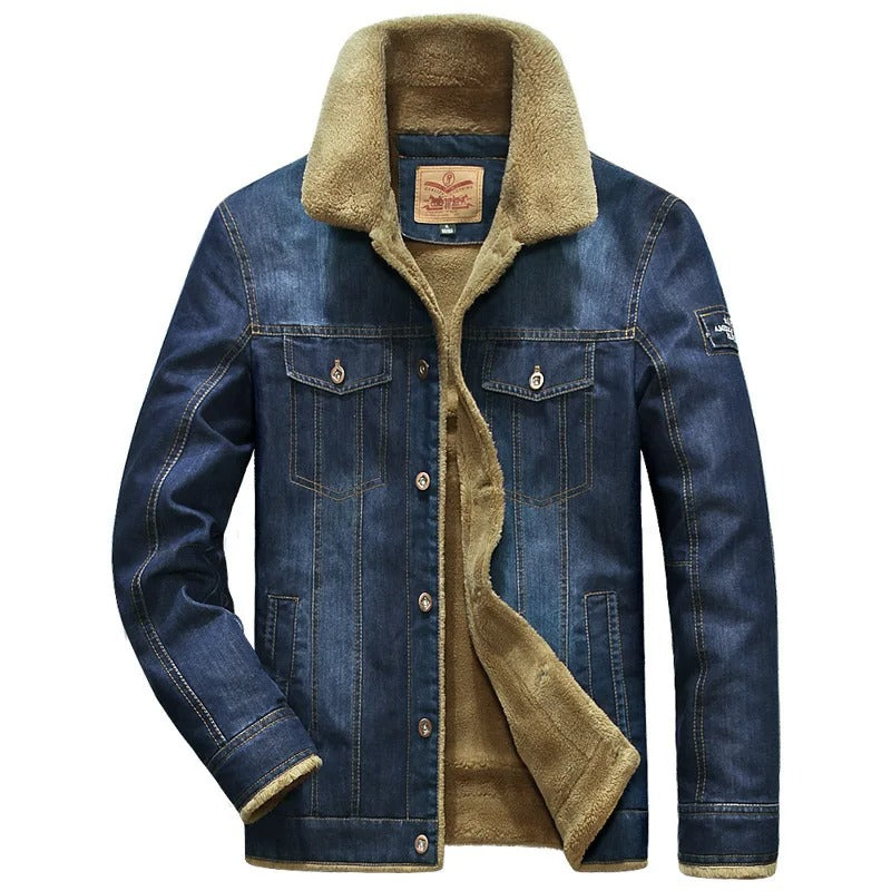 Mens Denim Windbreaker Jacket Fleece Lined Comfortable Fit