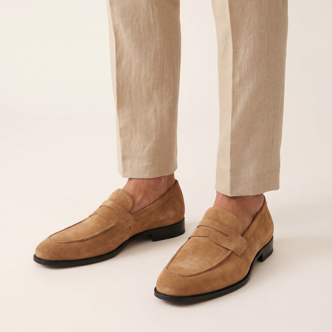 Mens Suede Penny Loafers Slip-On Style - BritishMode