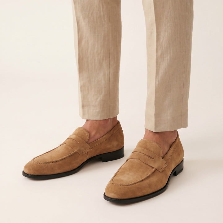 Mens Suede Penny Loafers Slip-On Style - BritishMode
