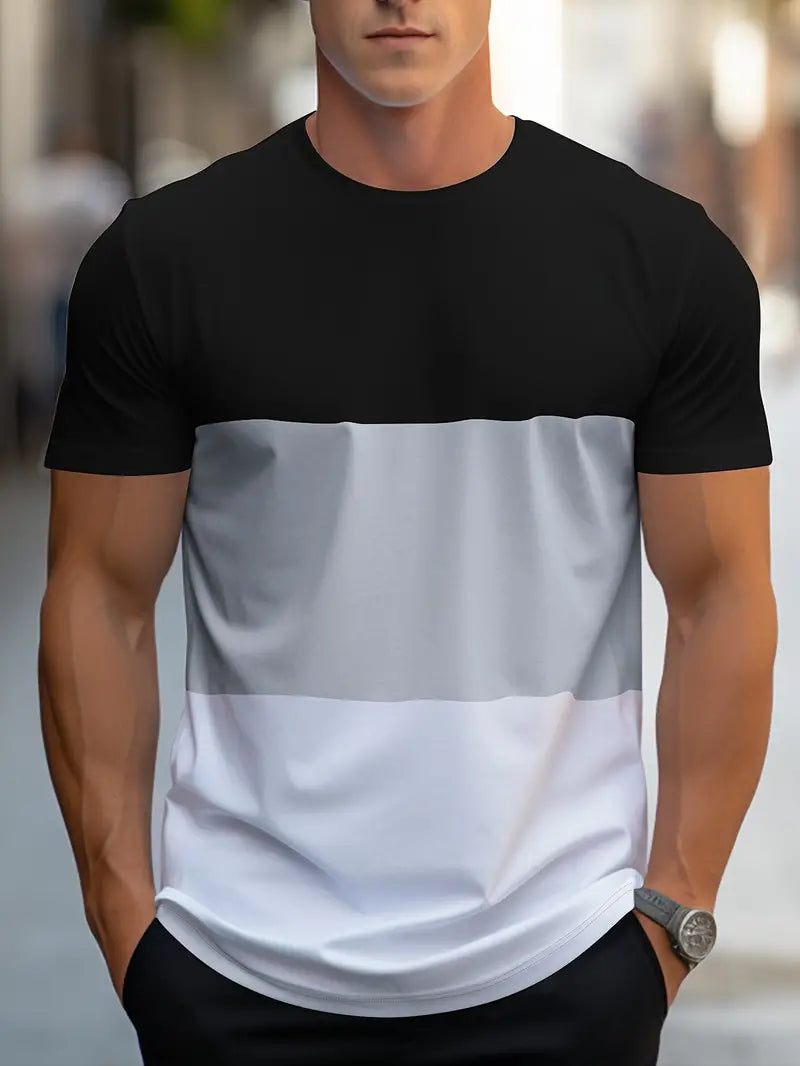Mens T-Shirt Color Block Casual Summer Fit - BritishMode