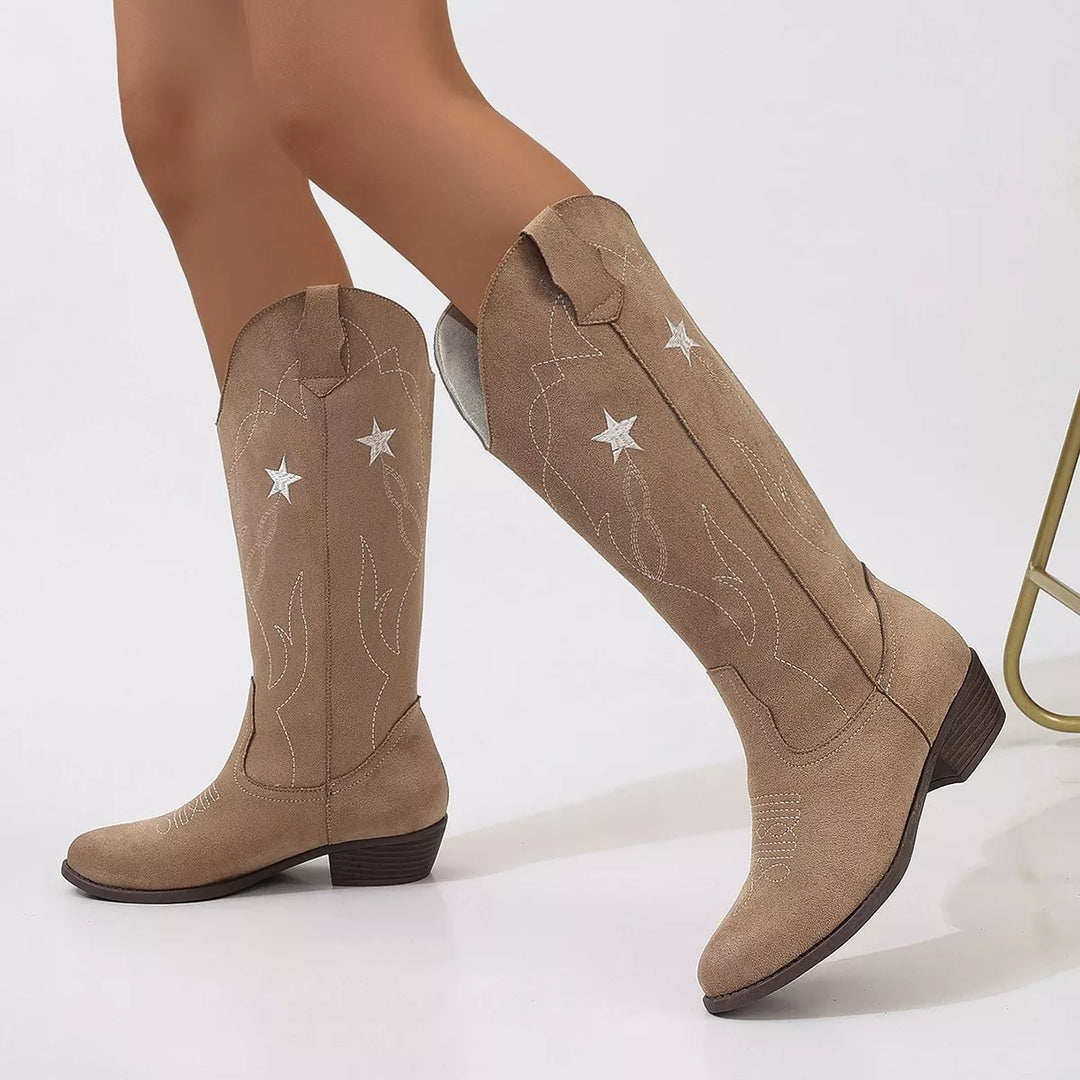 Mens Riding Boots Embroidered Durable Leather