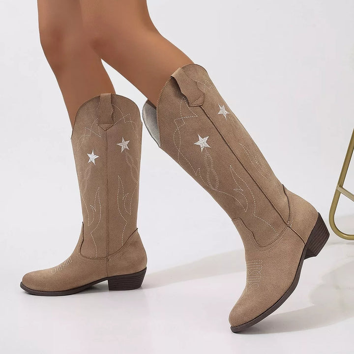 Mens Riding Boots Embroidered Durable Leather
