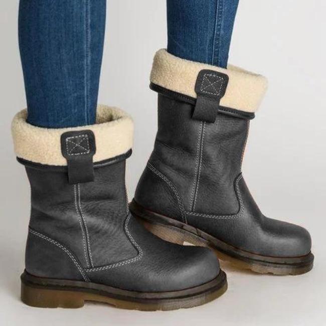 Womens Foldable Leather Boots Casual Style