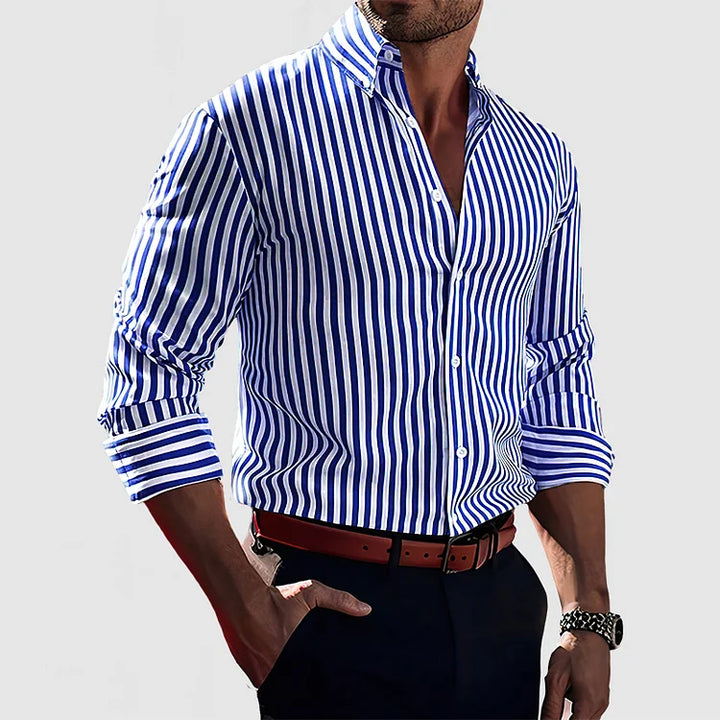 Mens Dress Shirt Slim Fit Classic Stripe
