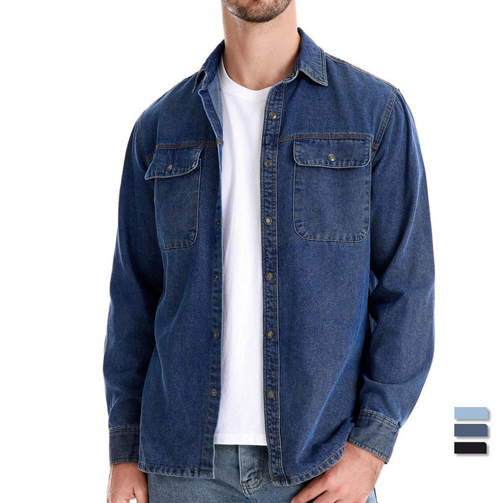 Mens Cotton Jeans Shirt Classic Fit - BritishMode