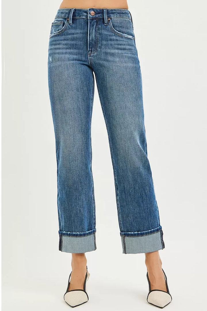 Womens Plus Size Stretch Jeans Comfortable Fit Straight Leg Cuffed