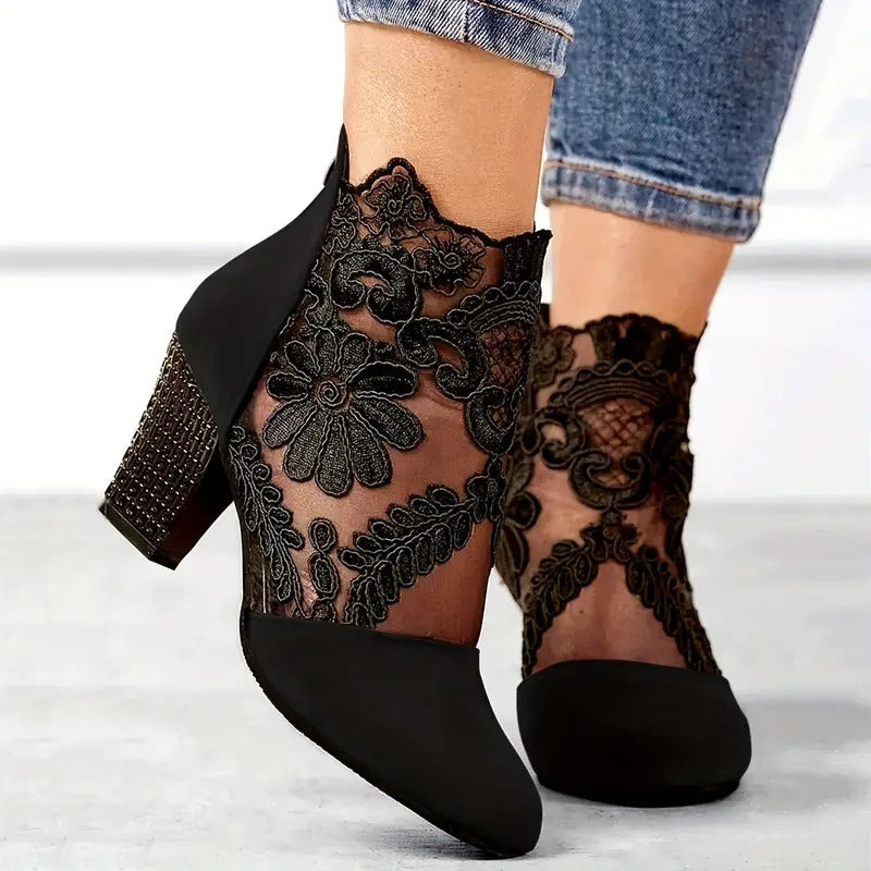 Womens Orthopedic Heels Floral Pattern Graceful Design