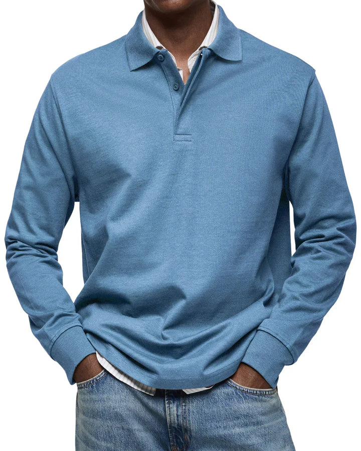 Mens Polo Shirt Cotton Long Sleeve Classic Fit