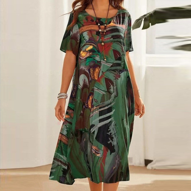 Womens Midi Sundress Graphic Print Sleeveless