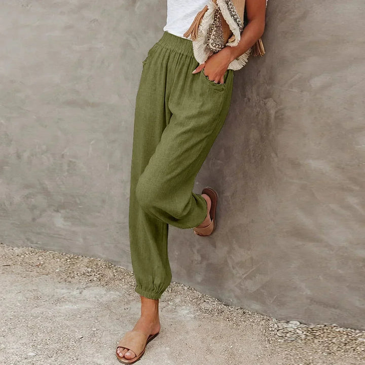 Womens Summer Pants High Waist Loose Fit with Pockets - BritishMode