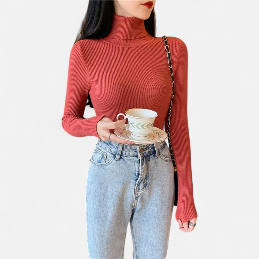 Womens Ribbed Knit Sweater Turtleneck Slim Fit